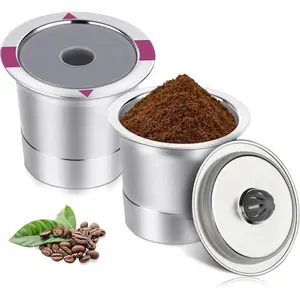 Reusable K Cups, Universal stainless steel Reusable Coffee Pods, Refillable Single K Cups for K 2.0 and 1.0 Coffee Makers (２－PACK)