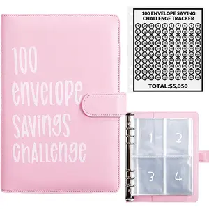 100 Envelopes Money Saving Challenge, 100 Envelope Challenge Binder, Easy and Fun Way to Save $5,050, Savings Challenges Budget Book Binder with Cash Envelopes Office,Home,School (Pink)