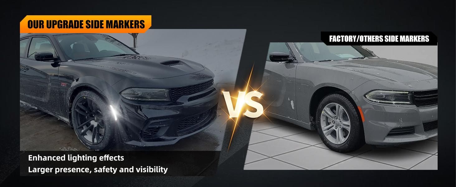 SUNDAY MIRTH Front & Rear Fender LED Side Marker Lights for Dodge Charger RT 2015-2023, [SUPER BRIGHT] 2-Row Lamp Beads Smoked Lens Side Bumper Marker Lamps, White LED Side Marker Turn Signal Lights, 4 PCS