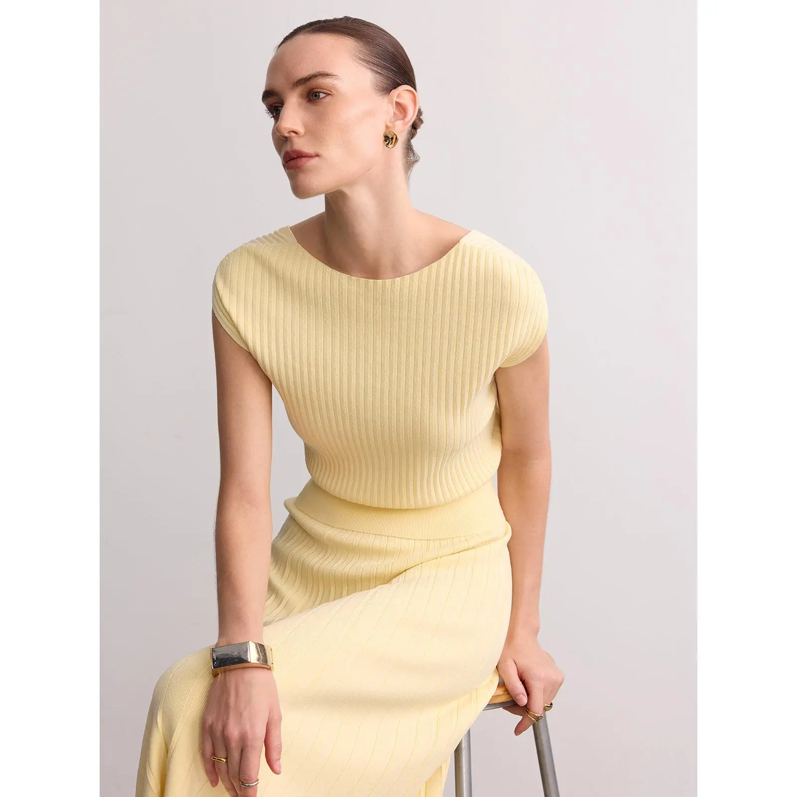 Cap Sleeve Ribbed Knit Top