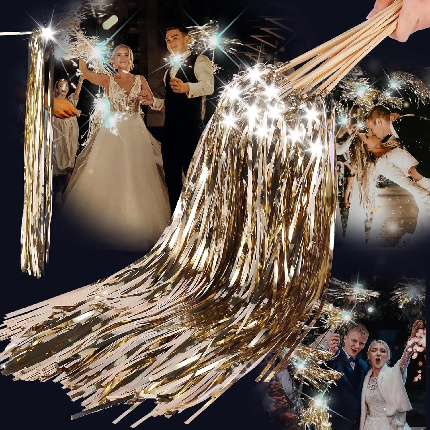 ​ 100 count Light Up Wedding Wands - LED Tinsel Streamers for Wedding Send Off & Grand Entrance, Party Favors for Weddings Birthdays Christmas (Champagne)