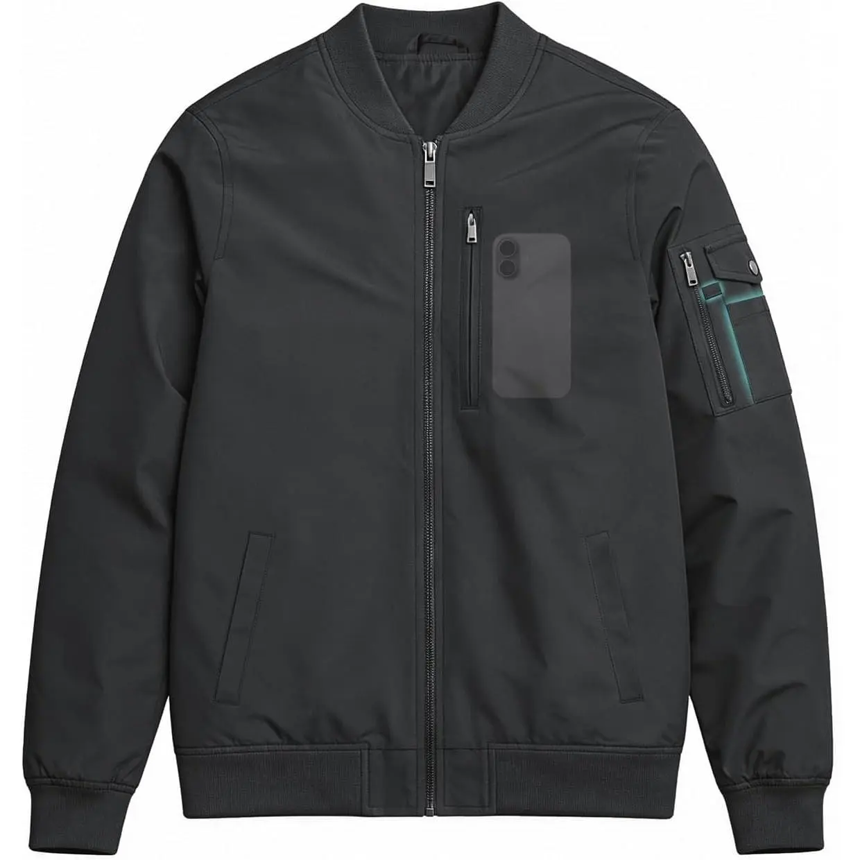 Mens Bomber Jacket: Lightweight Waterproof Windbreaker Stand Collar with Multiple Pockets