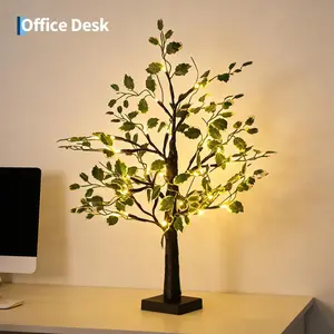 Silk Pre-lit Artificial Eucalyptus Tree, 24 LED Fairy Lights Tabletop Decorative Centerpiece, USB/Battery Operated with Timer, Lifelike Fake Greenery for Home Mantel Shelf, Christmas Decor