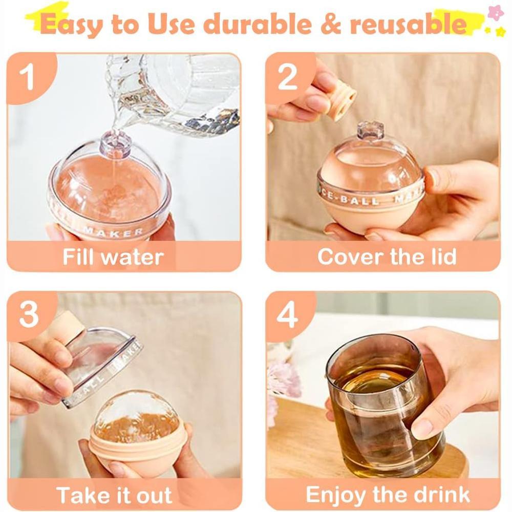 Ice Ball Maker, Ice Ball Molds, Ice Ball Trays, 4 Counts/set Round Ice Cube Maker with Lid, Large Ice Cube Maker for Whiskey, Cocktails and Homemade