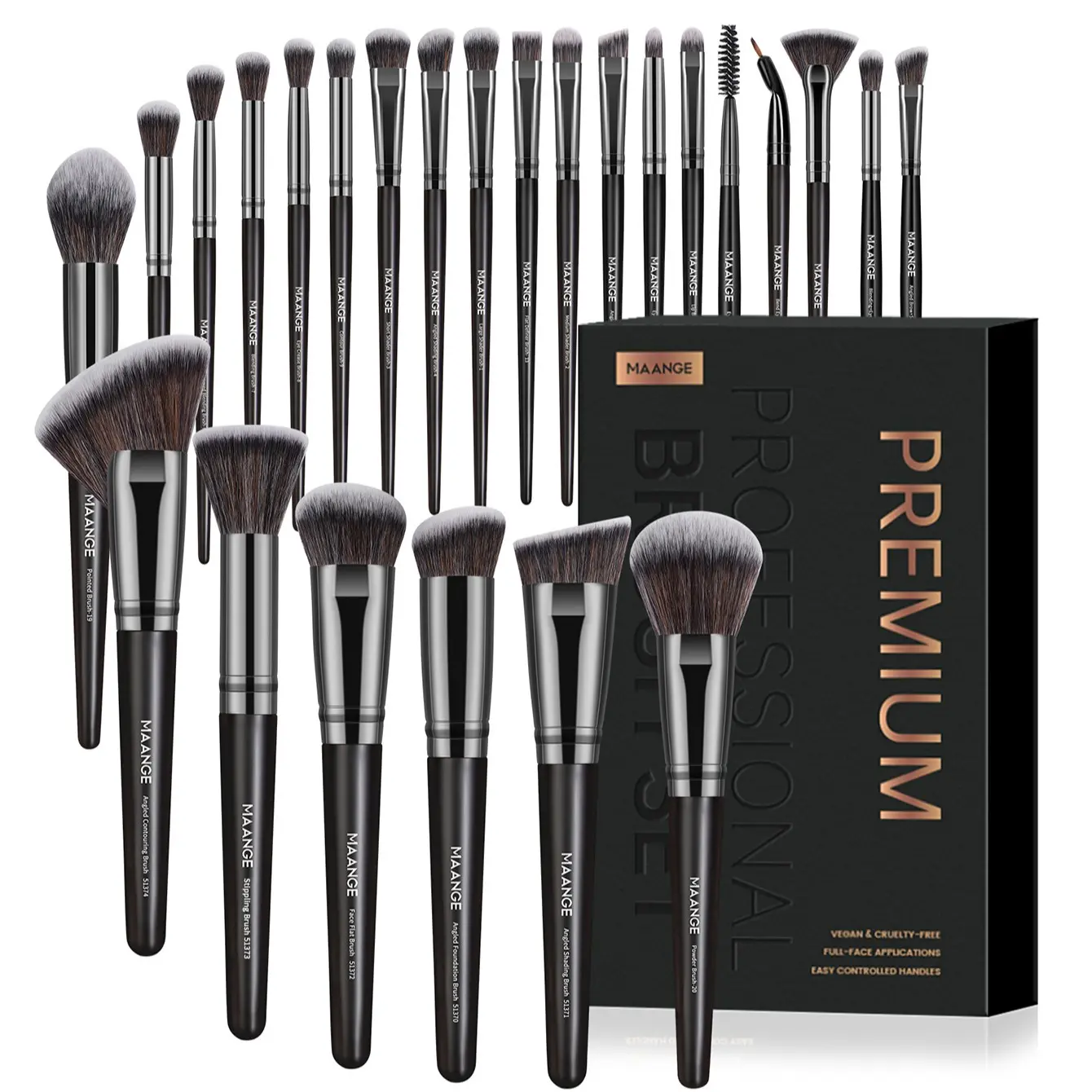 Maange 25-Piece Professional Makeup Brush Set, Foundation, Blush, Powder, Eyeshadow, Liner, Mascara, Brow, Lip, Concealer, Highlighter, Contour Brushes
