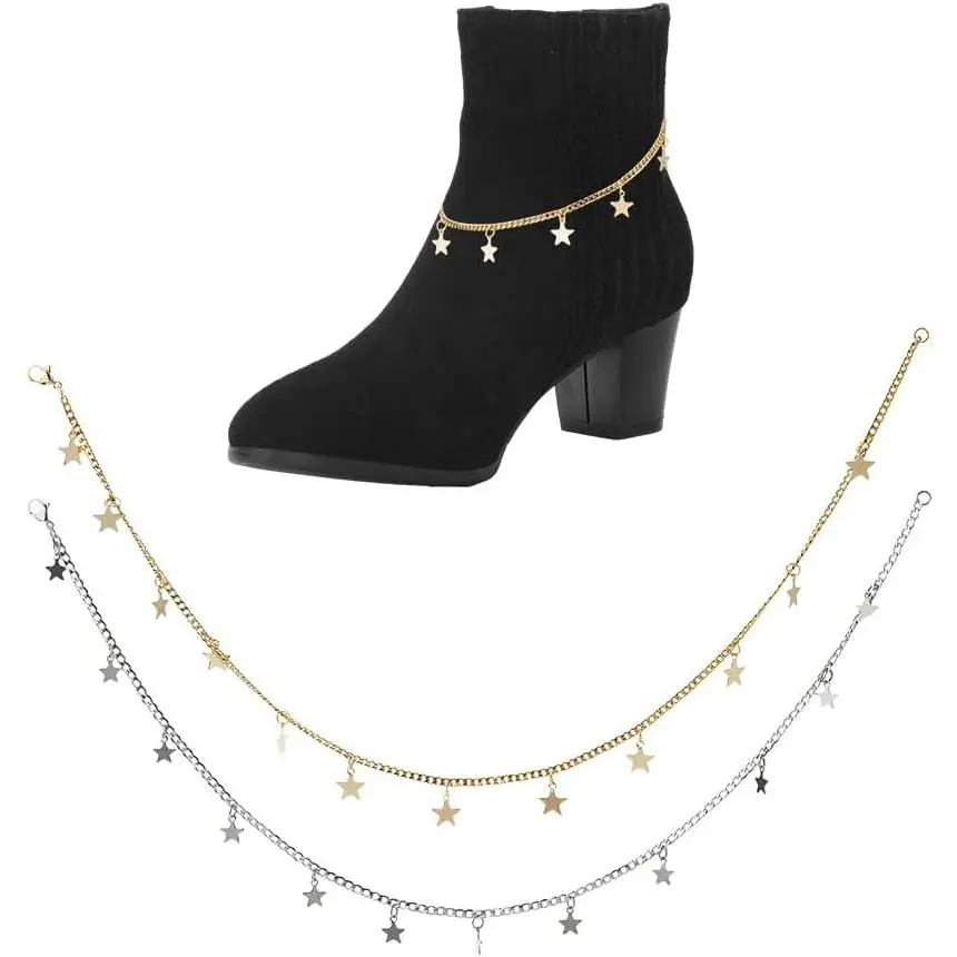 4 count Layered Chain Boot  16.54 Inch Metal Shoe Chains Stainless Steel Decorative Boot Chain Punk Chain with  Pendants  Chain for DIY Casual Shoe Bag Decor