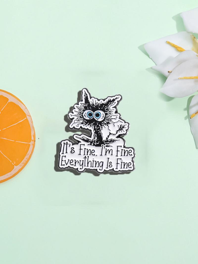Cute Cartoon Cat Design Brooch, Summer Outfits 2024 Letter Pattern Enamel Pin, Trendy Cloth Accessories for Women & Men, Creative Gift
