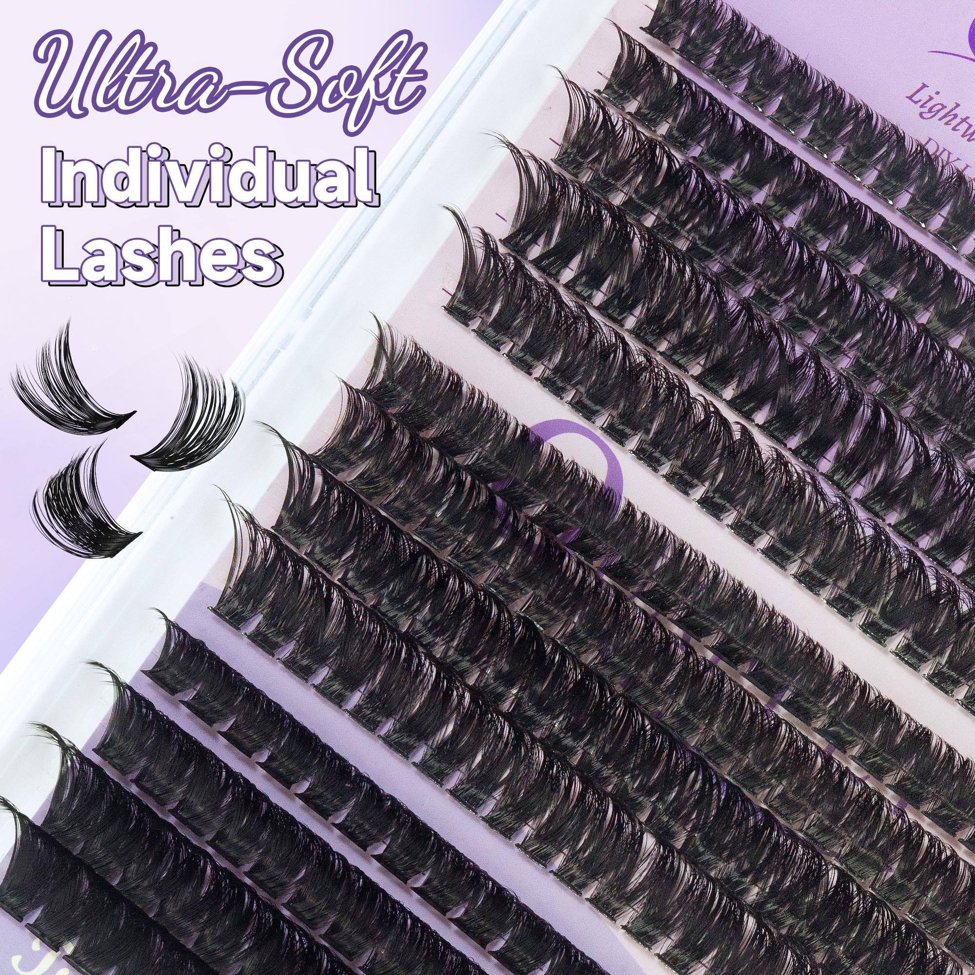 Individual False Eyelashes with Tools, 1 Set Mixed Length & Style Natural Look Eyelash Extensions, Self Grafting Curl Eyelashes, Eye Makeup Enhancement, Diy Volume Eyelashes