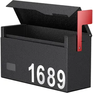 Mailboxes for Outside, Wall Mount Mailbox with Flag and Mailbox Number Stickers, Large Metal Mail Box for House, Modern Post Box for Outdoor Office Home, (No Locking Mechanism)