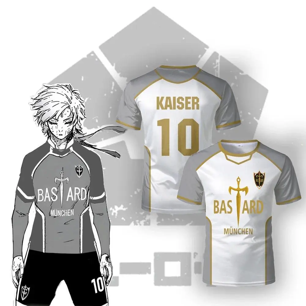Blue Lock Anime Jerk Jersey, White Maillot Men's Football T-shirt, Caesar Isagi Cosplay Top, Breathable Sports Boy T-shirt