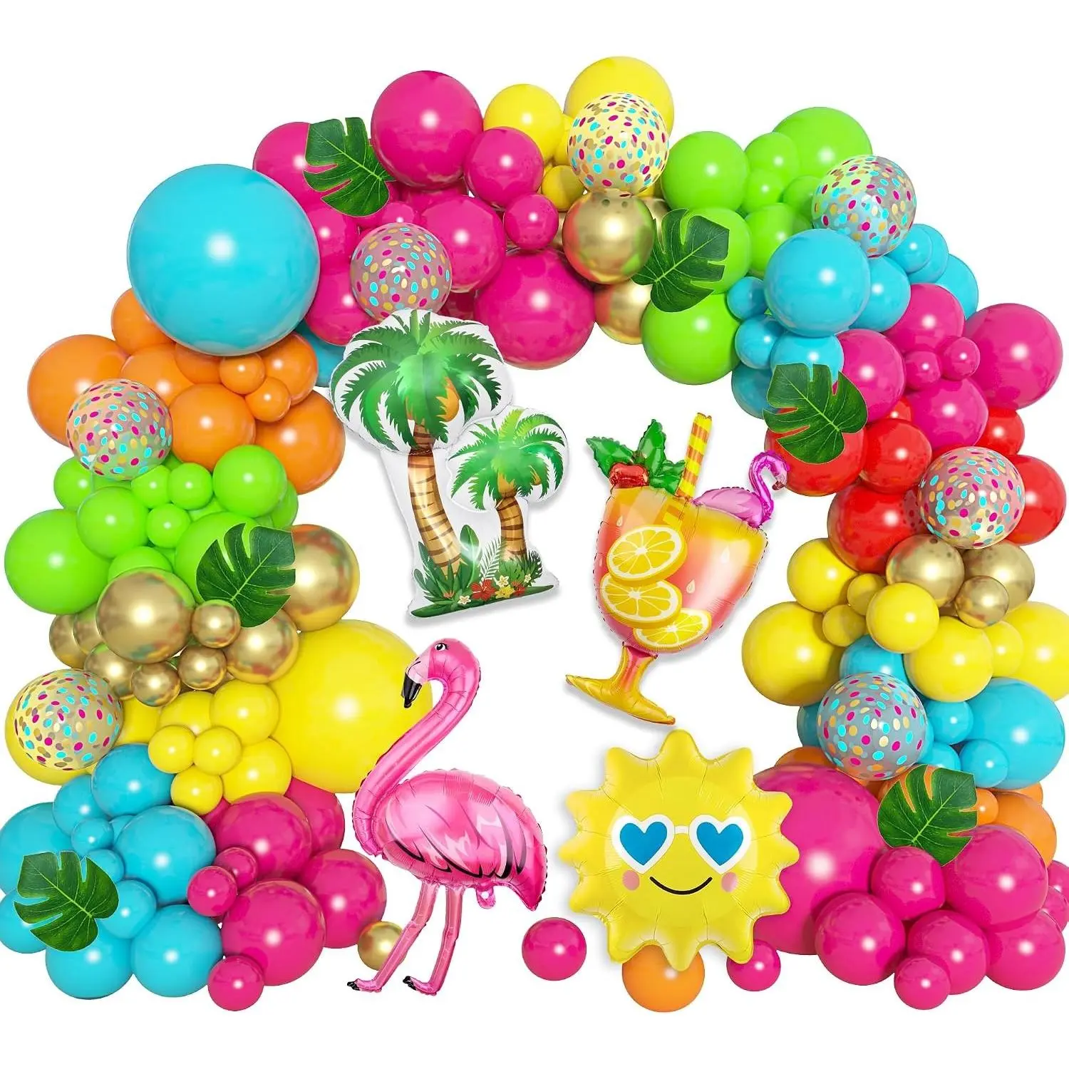 168Pcs Tropical Balloons Arch Garland Kit, Luau Flamingo Summer Beach Party Decorations Hot Pink Green Orange Blue Balloons Palm Leaves for Hawaiian Aloha Pool Baby Shower Wedding Birthday SuppliesGift