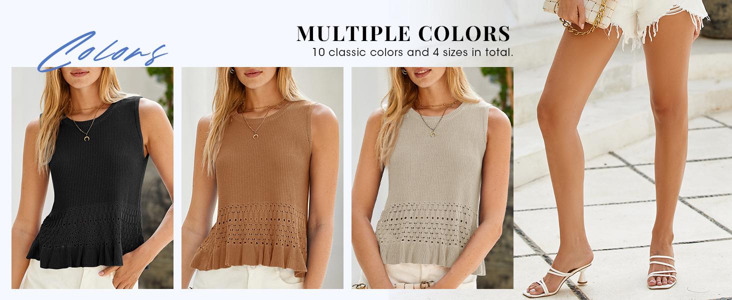 Saodimallsu Womens Crochet Crop Tank Tops Sleeveless Crew Neck Ruffle Summer Boho Knit Sweater Vest