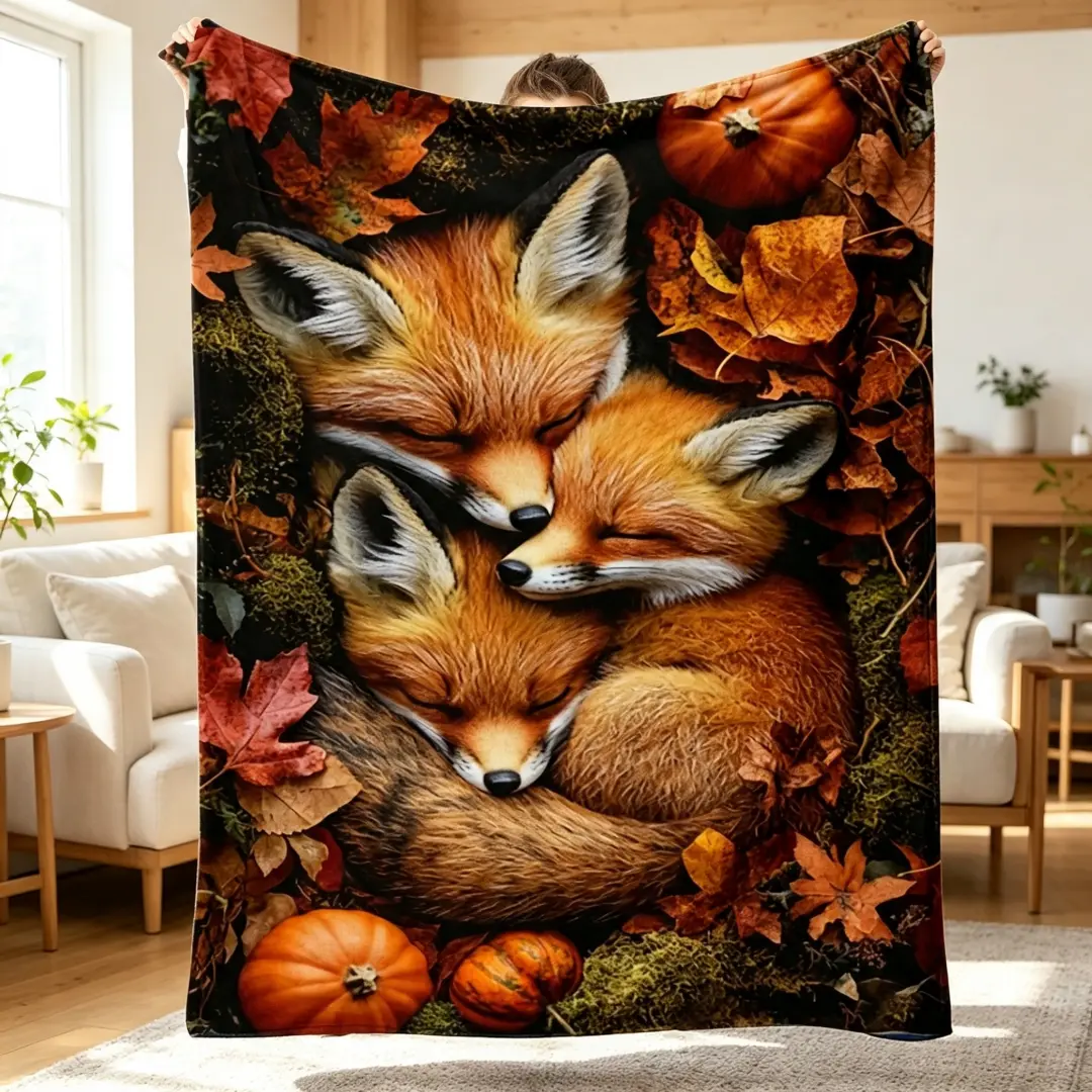 Comfortable fox cartoon flannel blanket - soft, warm, and lightweight, suitable for sofas, beds, offices, and travel, making it a great gift for children, family, and friends.