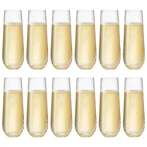 Set of 12 Stemless Champagne Flutes, Cocktail Glasses, 8oz/240ML Prosecco, Mimosa Glasses, Great for Weddings and Parties
