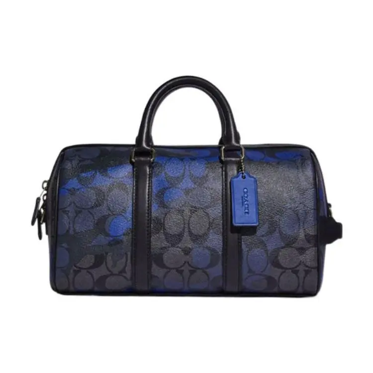 COACH Venturer 27 Travel Bag for Men – Classic Monogram Camo Coated Canvas and Leather, Black and Blue