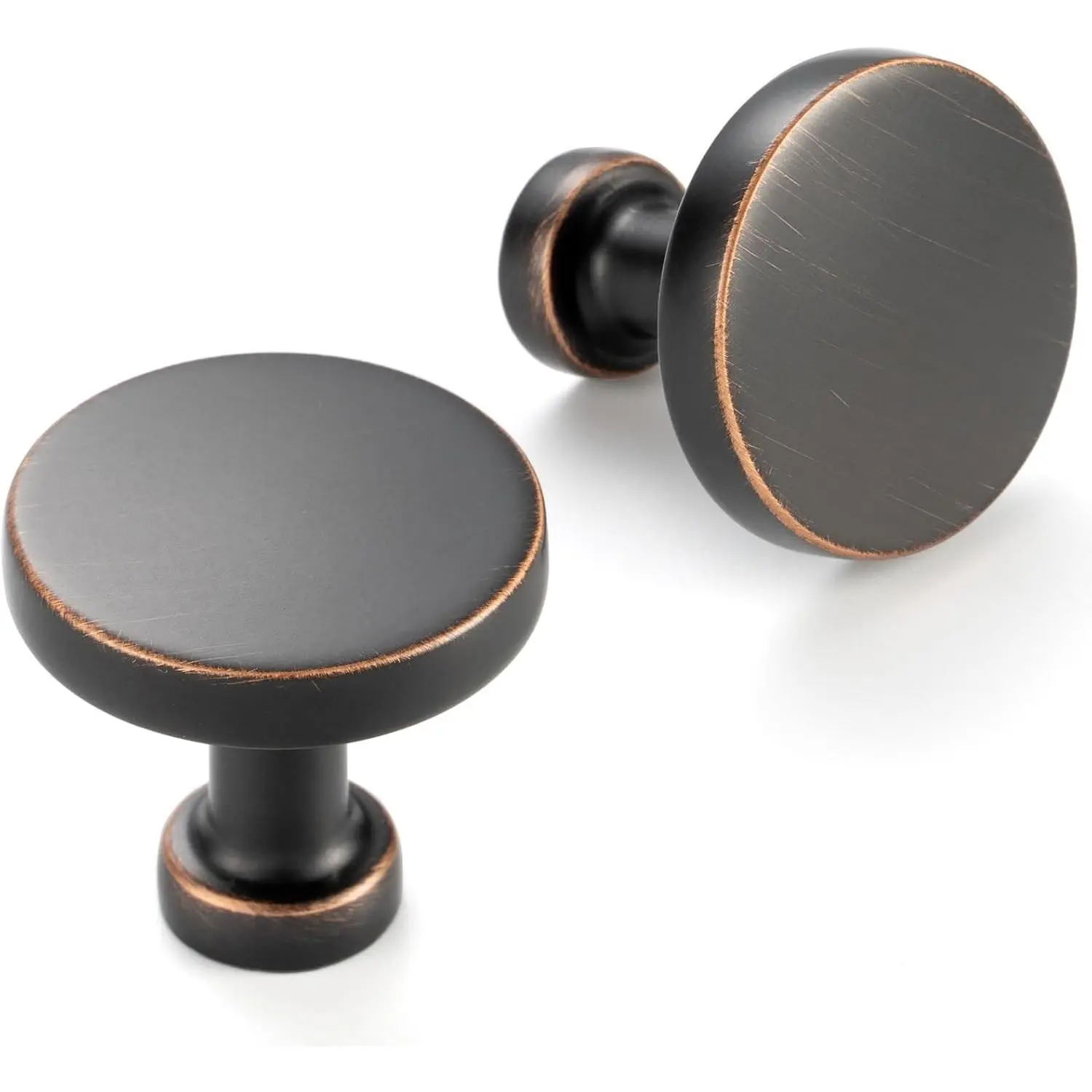 Round Oil Rubbed Bronze Cabinet Knobs 1-1/4 Inch 10 Pack K2302 Solid, Smooth Edge, Single Hole Cabinet Pulls, Brushed Bronze Kitchen Handles for Drawer Dresser Bathroom Vanity Cupboard