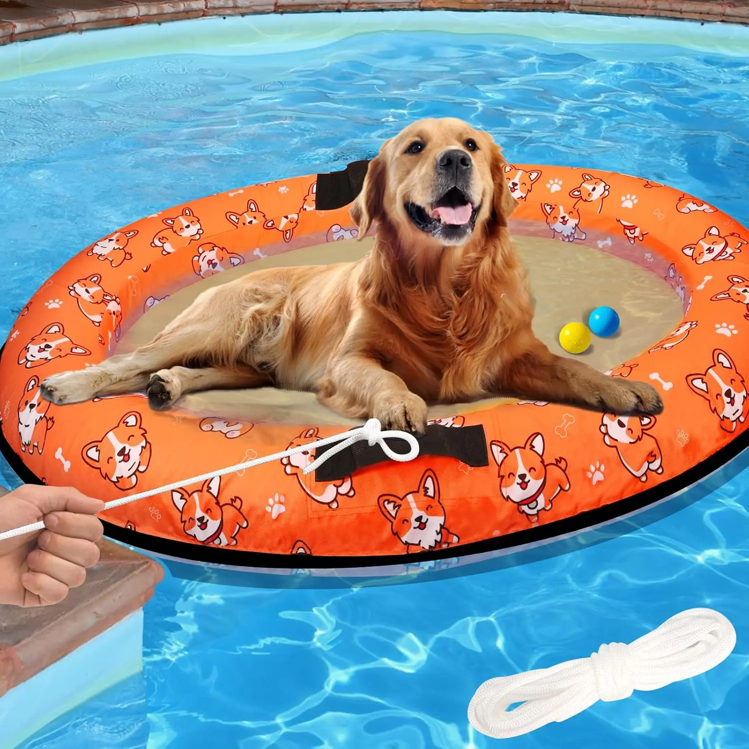 Inflatable Dog Float Raft with Rope, 55x35 in Pet Water Floating Mat for Dogs Up to 80 LB, Suitable for Pool, Lake Use, Inflatable Raft