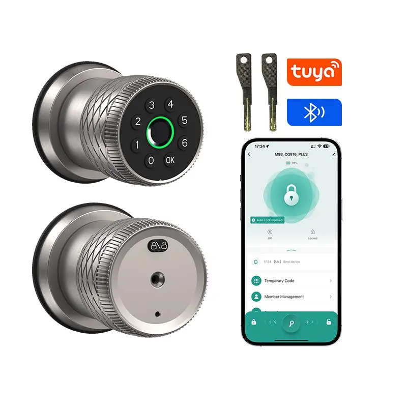 Smart Ball Lock Set, Full Aluminum Cnc Handle, Fingerprint/pin/key/graffiti APP Unlock, Suitable for Office and Hotel, Electronic Door Lock