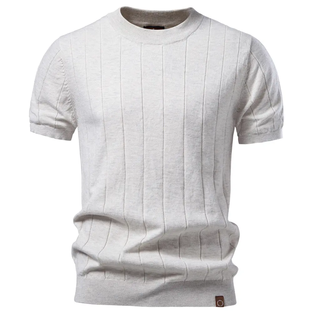 Men's T- Shirts Short Sleeve Knit Sweater Shirt Casual Crewneck Ribbed Pullover Tees