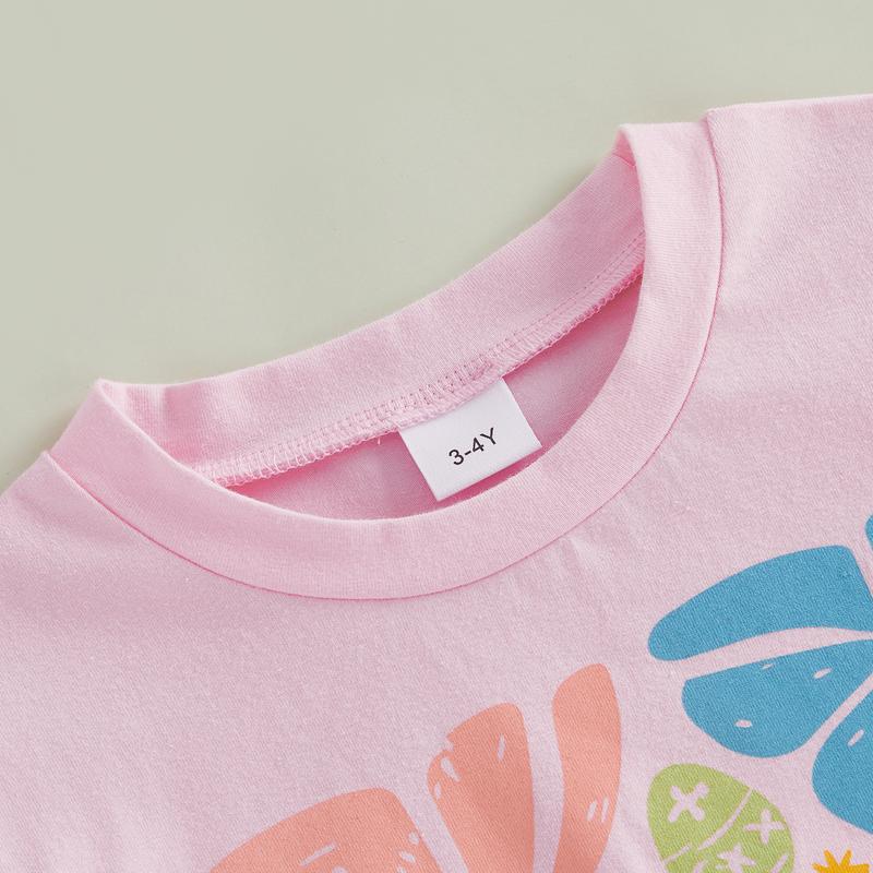 PYBCVRRD Kids Baby Girl Easter T-Shirt Tops Letter Floral Print Short Sleeve Round Neck Loose Fit Tops T shirt for Summer 1-6 Years