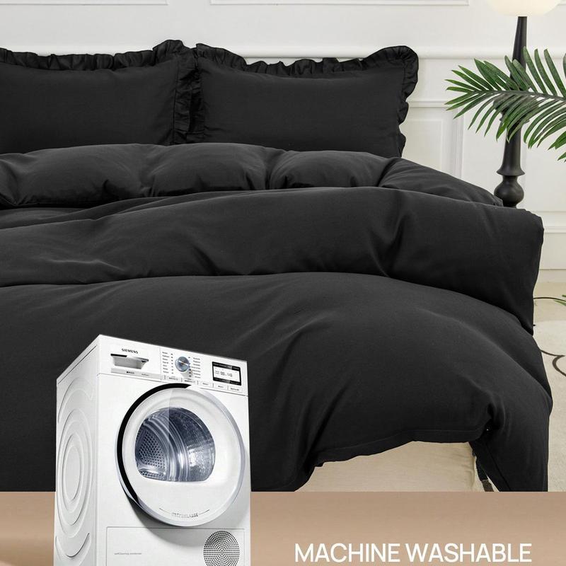 Solid Color Ruffle Trim Duvet Cover Set, 1 Set Including 1 Duvet Cover & 2 Pillowcase without Filler, Soft Comfortable Bedding Set for Home Bedroom Hotel Dormitory, Comfy Bed Sets