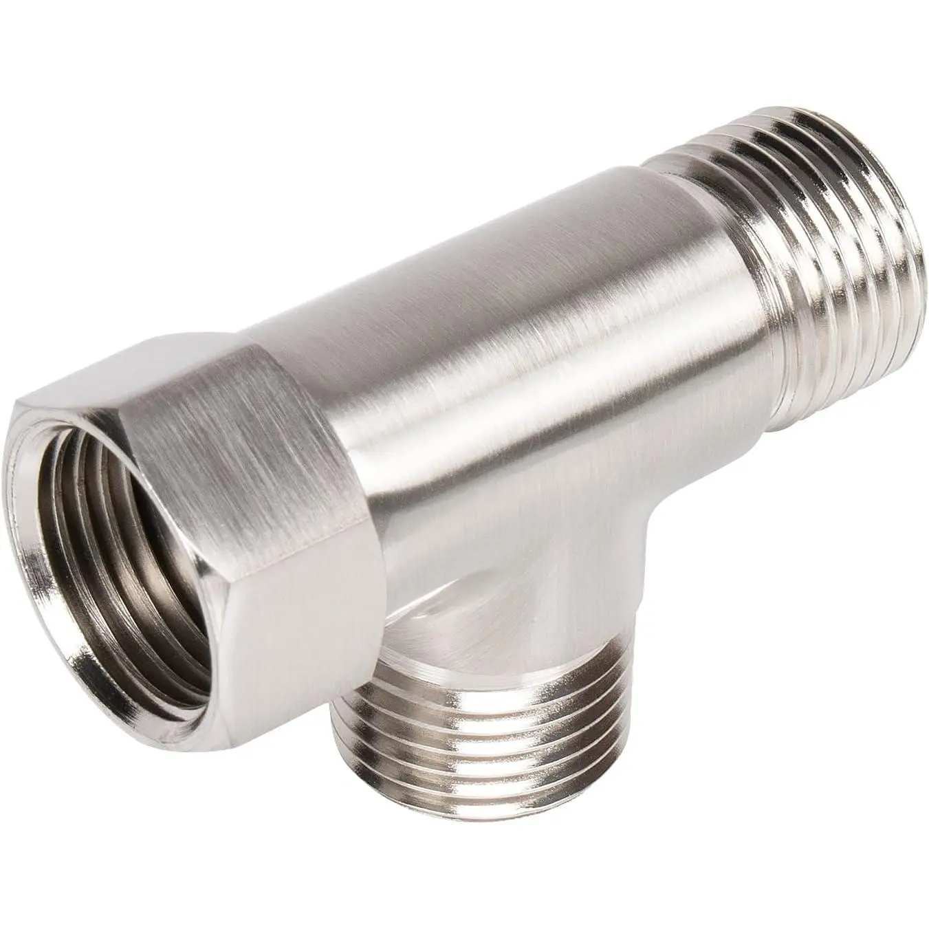Modern Solid Brass G1/2 Thread T-Shaped 3-Way Diverter Valve - Multi-Purpose Hose Fitting Tee Adapter Connector for Angle Valve Hose, Bath Shower Arm (Brushed Nickel)
