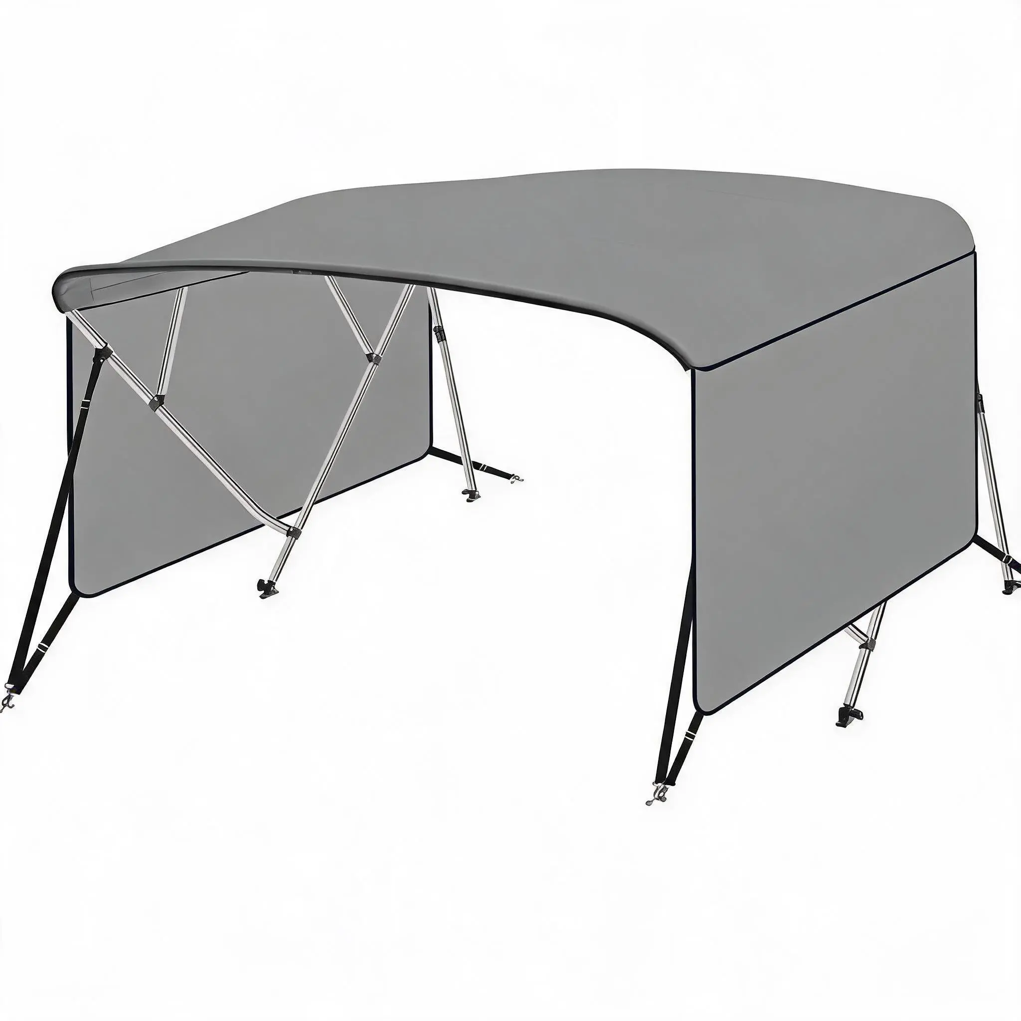 Boat Accessories 4-Bow Bimini Top for Boating & Water Sports, Light Grey 600D Fabric with Zip-On Side Curtains, 8' Length, 54" Height, Full Coverage, Multiple Width Options, Multiple Widths