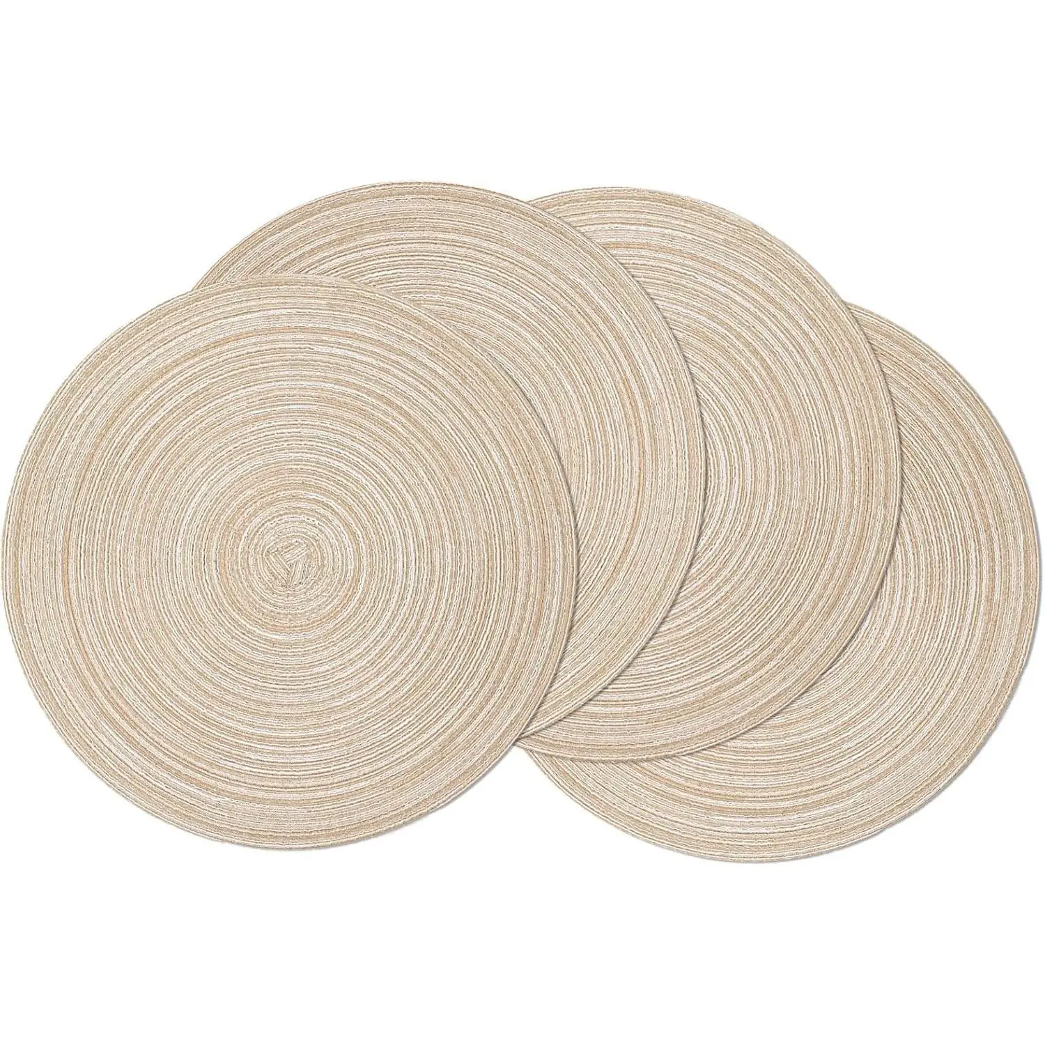 Round Braided Placemats Set of 4 Washable Place Mats for Dining Tables 15 inch Non Slip Kitchen Table Mats (Beige, 4)