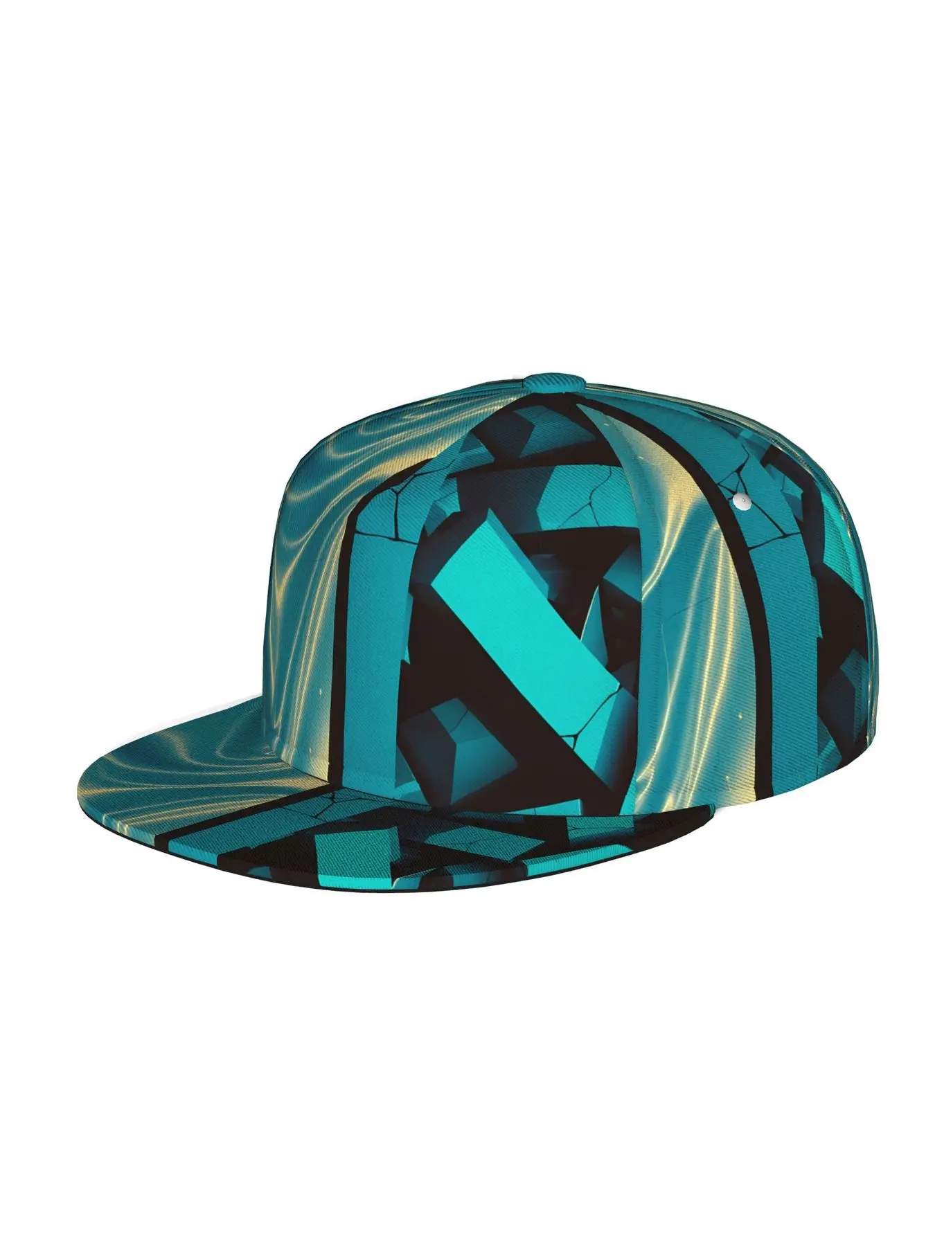 Abstract Blue and Yellow Lines with Cubes, Men Women Unisex Flat Brim Baseball Cap, Hip Hop Streetwear Snapback Trucker Hat for Skateboarding Dance Outdoor Sports, Adjustable Punk Style Sun Hat Snapback