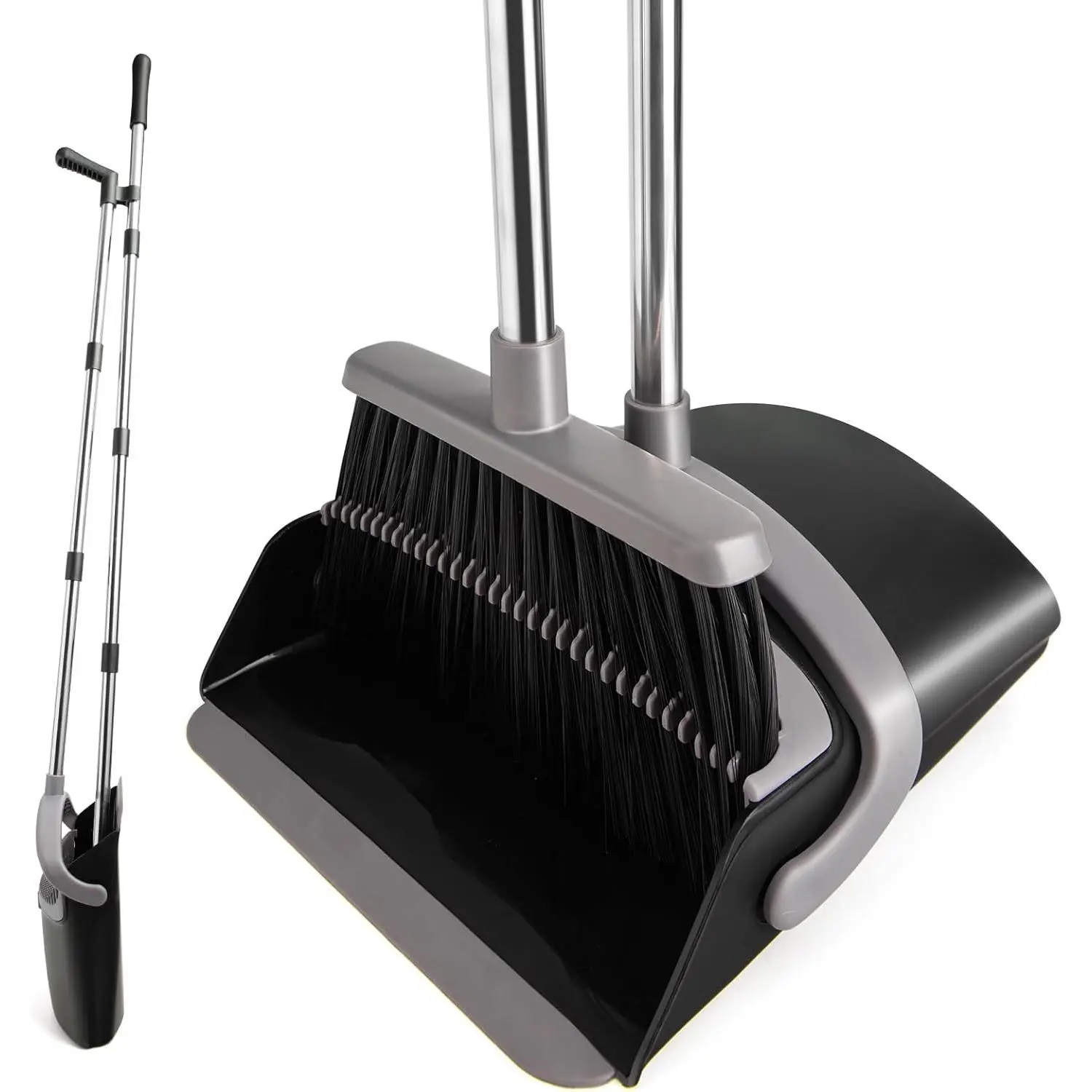 Charcoal Long-Handle Lightweight Broom and Dustpan Set, Combo for Indoor & Outdoor Sweeping, Suitable for Home Kitchen Use
