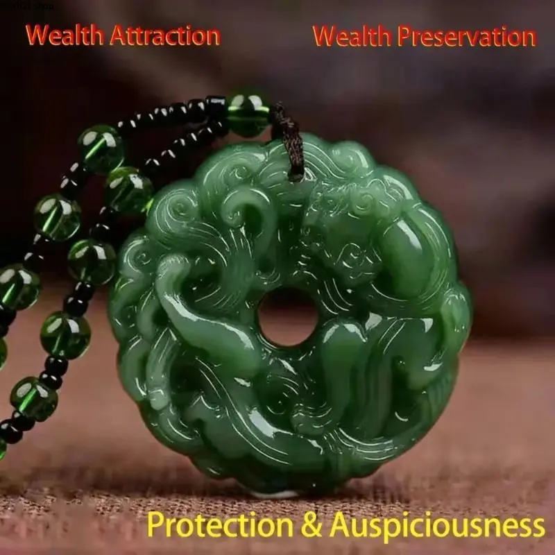 Unisex Hand Carved Green Jade Pixiu Dragon Pendant Necklace, Protective Lucky Wealth Attraction Amulet, Adjustable Cord Fashion Jewelry, Multi-Use Ornament Suitable for Neck Wear, Bag Charms and Twillies, Meaningful Keepsake Gift for Christmas & Birthday