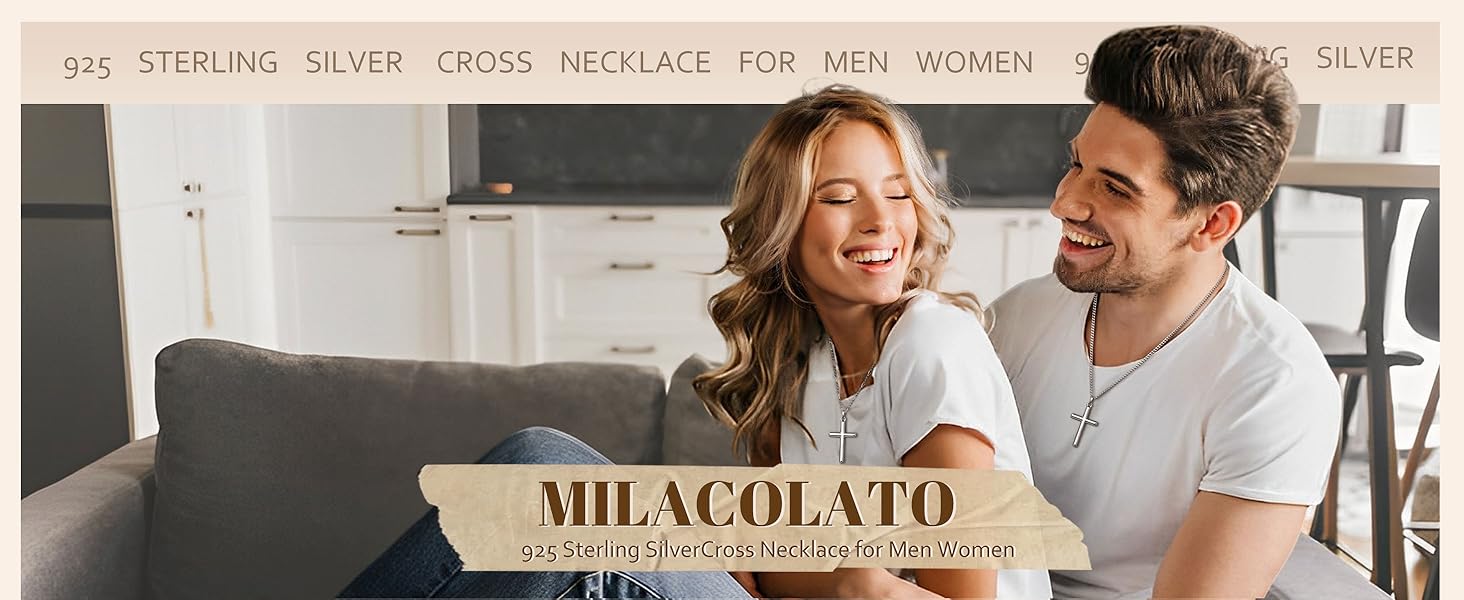 MILACOLATO Solid 925 Sterling Silver Cross Necklace for Men Women, 2mm Diamond-Cut Sterling Silver Chain with Cross Pendant Beveled Edge for Men, Silver Crucifix Cross Necklace Jewelry 16-24 Inches (Cuban Chain/Figaro Chain/Wheat Chain/Rolo Chain) MILACOLATO Solid 925 Sterling Silver Cross Necklace for Men Women, 2mm Diamond-Cut Sterling Silver Chain with Cross Pendant Beveled Edge for Men, Silver Crucifix Cross Necklace Jewelry 16-24 Inches (Cuban Chain/Figaro Chain/Wheat Chain/Rolo Chain)