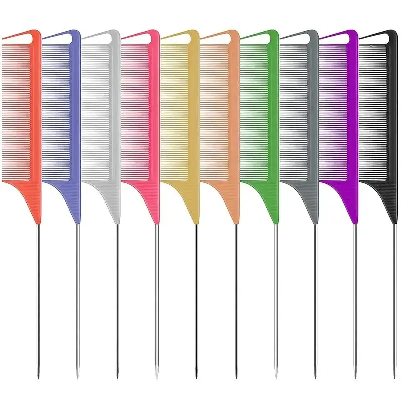6/10 PCS Rat Tail Combs Set - Hair Teasing Fine Tooth Comb for Women Girls, Parting Comb for Braiding Hair Styling Tools & Appliances with Stainless Steel Pintail Carbon Fiber Heat Resistant