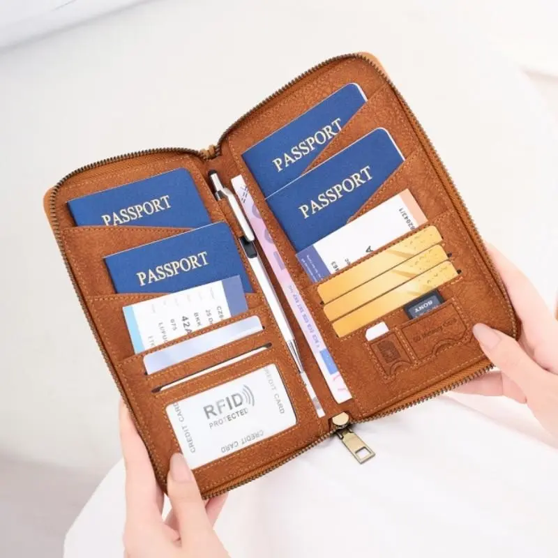 Large Family Passport Holder, Passport Cover, Passport Protector, RFID Blocking, Holds 5 Passports, Travel Ticket Card Storage Bag, Zipper Wallet, Detachable Wristband, Ideal Gift