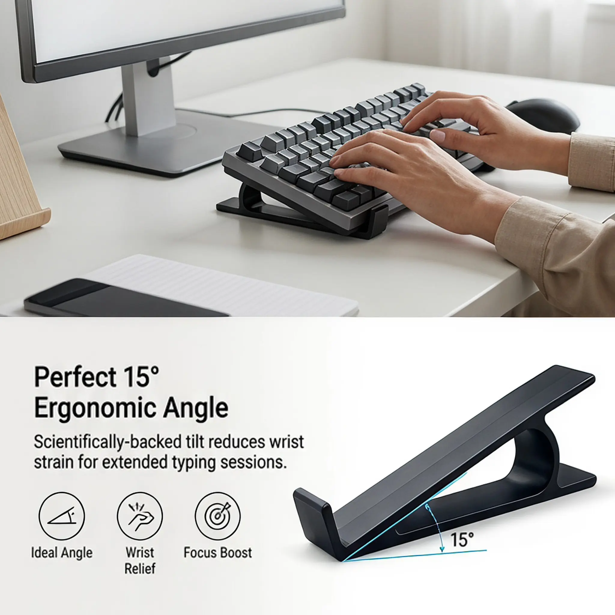 15° Ergonomic Keyboard Riser Stand 2Pcs, Universal Anti Slip Mechanical Keyboard Elevator Support, Portable Keyboard Tilting Holder, Desk Keyboard Bracket Reduce Wrist Fatigue for Office Work, Gaming, Coding, Ideal Gift for Men, Boyfriend, Husband