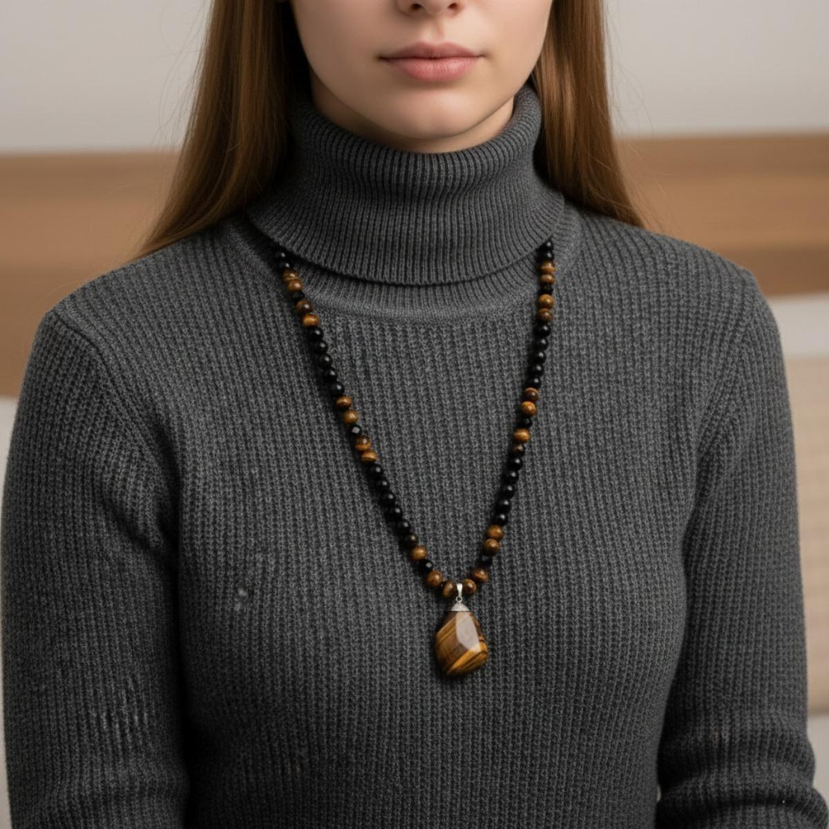 1 Piece Fashionable Retro Natural Tiger's Eye Geometric Pendant Adjustable Beaded Necklace Men's and Women's Daily Wear  Gifts magnetic field therapy  durable stylish girl inspirational jewelry brass chain encouragement men punk style cross vintage men