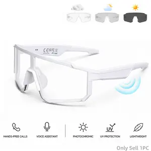 Photochromic Bluetooth Audio Sports Sunglasses, Open-Ear Smart Glasses with Speakers, Mic and Voice Assistant for Cycling Running Driving Fishing