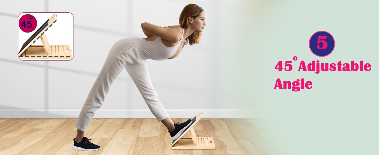 Slant Board for Calf Stretching, Adjustable Portable Wooden Incline Board for Calf Stretcher with Training Poster, 450 Lbs Weight Capacity Calf Stretch Wedge for Leg, Knees, Heel, Ankle & Stretching Calf Board