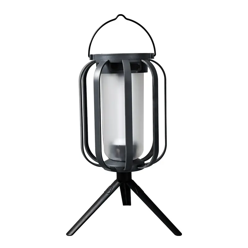 Solar Powered Flame Effect LED Camping Lantern - Portable Rechargeable Atmosphere Light with Adjustable Stand, Tripod Base for Outdoor Decor (Home & Festive Supplies)