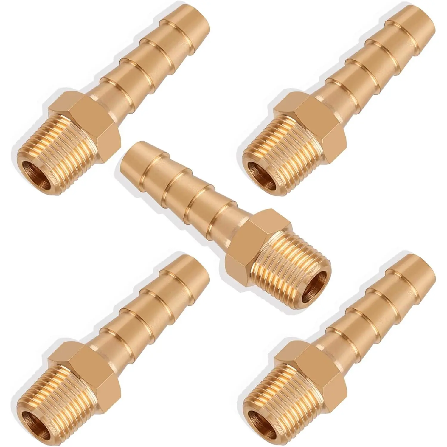 5 count Brass Hose Barb Fittings 1/4 Inch Barb to 1/8 Inch NPT Male Thread Air Hose Fittings Adapter Connector Water  Air Line Fittings 1/4” Barb × 1/8” NPT Brass Fittings