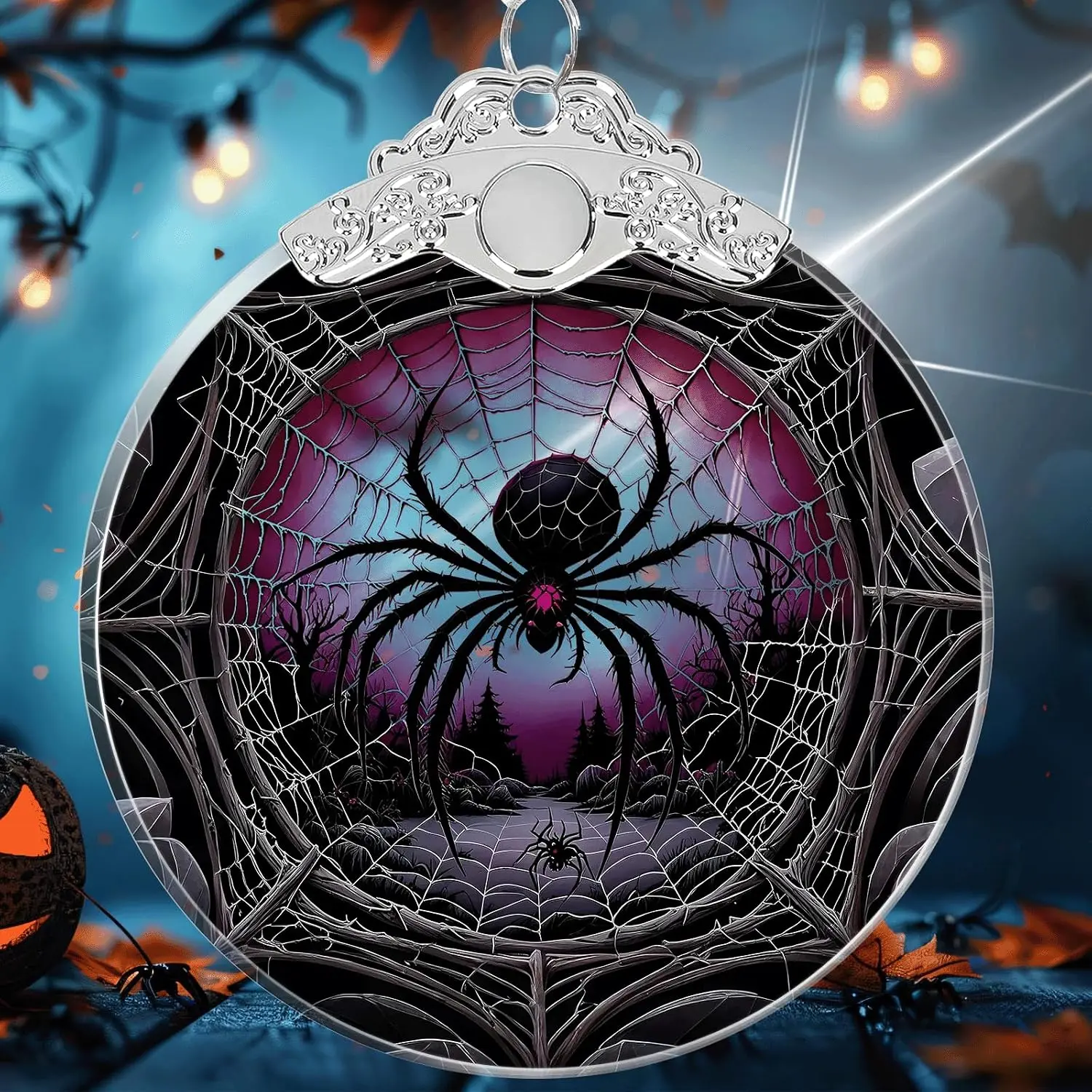 Mutant Spider Under Moonlight Halloween Christmas Tree Stained Glass Ornament -  Ornaments for Christmas Tree Decorations - Holiday  Present Exchange Idea