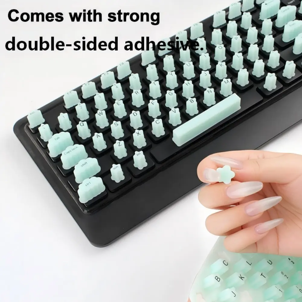 Keyboard Stickers for Long Nails, Letter Patterns, Soft Silicone Heart Bubbles, Women's Nail Art Key Caps, Desktop Use