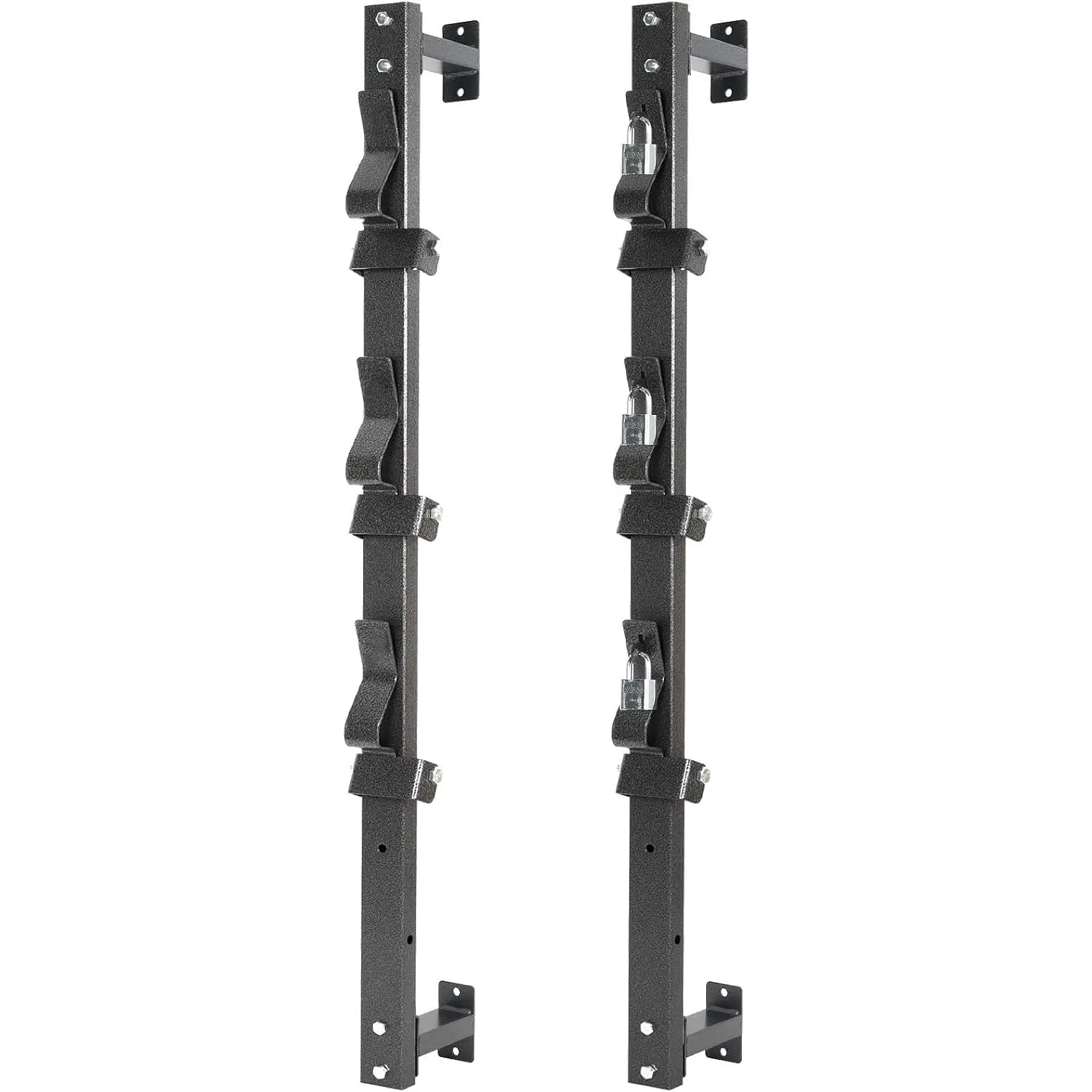 Trimmer Rack, 3 Place Heavy Duty Weedeater Rack | For Walls, Open and Enclosed  with Locks, Black Steel