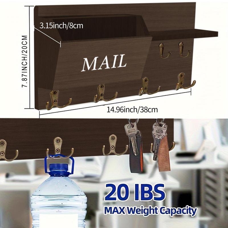 Wooden Wall Mounted Key Holder, Multi-purpose Storage Rack, Home Organizer for Entrance, Hallway, Living Room, Wall Mounted Hook