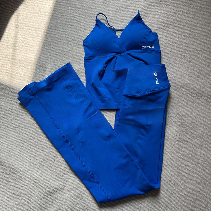 DFYNE 2026 New V-Neck Bra + Flare Leggings Set Seamless Front V Halter Top + Butt Lift Flare Pants Yoga Gym Fitness Outfit DFYNE 2026 New V-Neck Bra + Flare Leggings Set Seamless Front V Halter Top + Butt Lift Flare Pants Yoga Gym Fitness Outfit