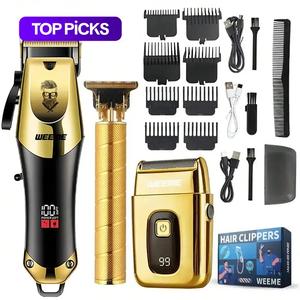 electric hair trimmer kit, 1 set professional hair clippers for men, hair cutting kit & t-blade trimmer combo, cordless barber clipper set with led display, hair cutters barber equipment haircut, high quality trimmer