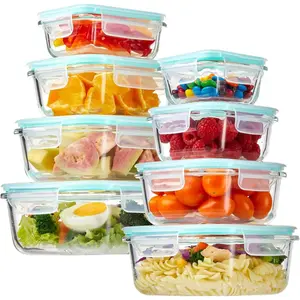 8 Pack Glass Food Storage Containers with Lids, 5oz to 35oz Meal Prep Containers, Airtight Bento Boxes with Leak Proof Locking for Microwave, Oven, Freezer and Dishwasher,
