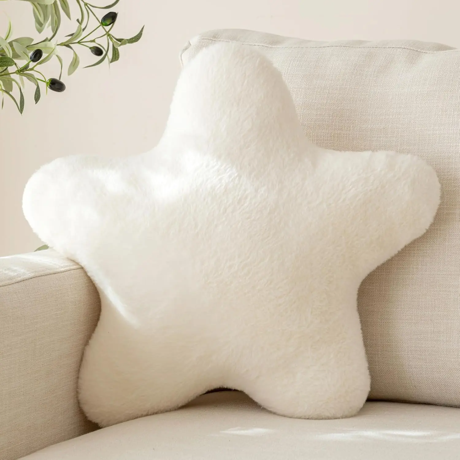 Pillow, Decorative Throw Pillow with Plush for Couch, Cute Decor Pillows for Bed, Aesthetic  Shaped Pillow Fun Cushion for Sofa Living Room ( White, 14.9 Inches)