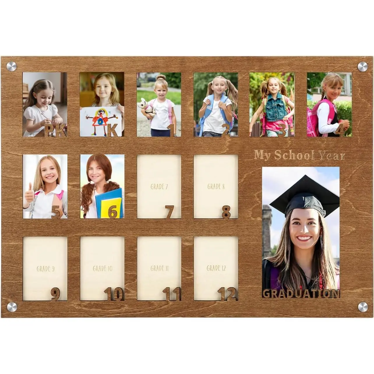 School Picture Frame Pre-K to 12,Pre K to Graduation School Picture Frame, Wooden School Years Photo Frame-Perfect Graduation Keepsake (primary color)