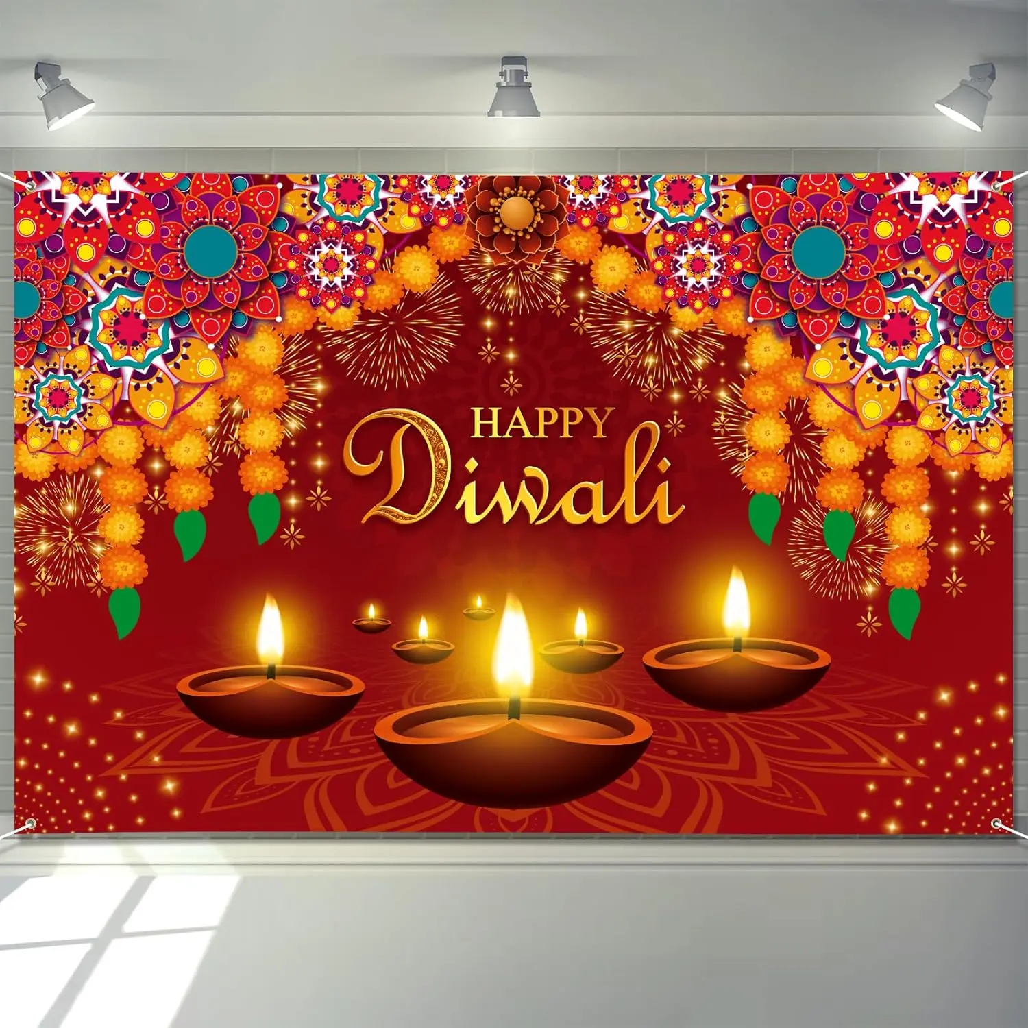 Extra Large Diwali Banner 72" x 48" Festival of Lights Indian Happy Diwali Decorations Party Supplies Deepavali Photography Background for Indoor Outdoor Garden,Yard,Party Home Decor